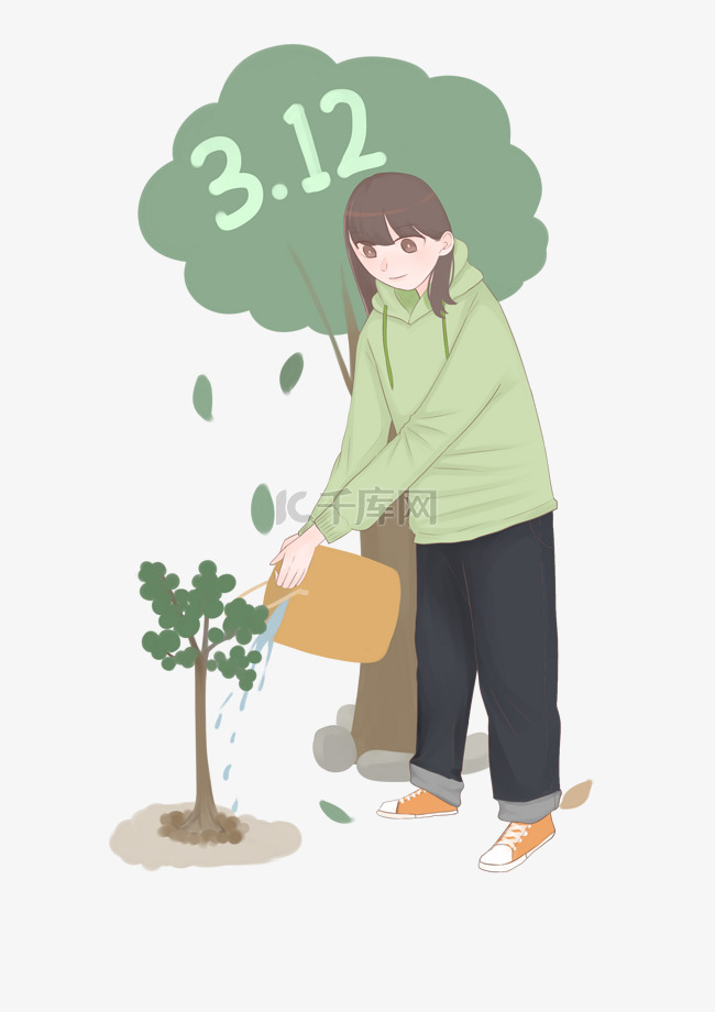 植树节浇树的小女孩