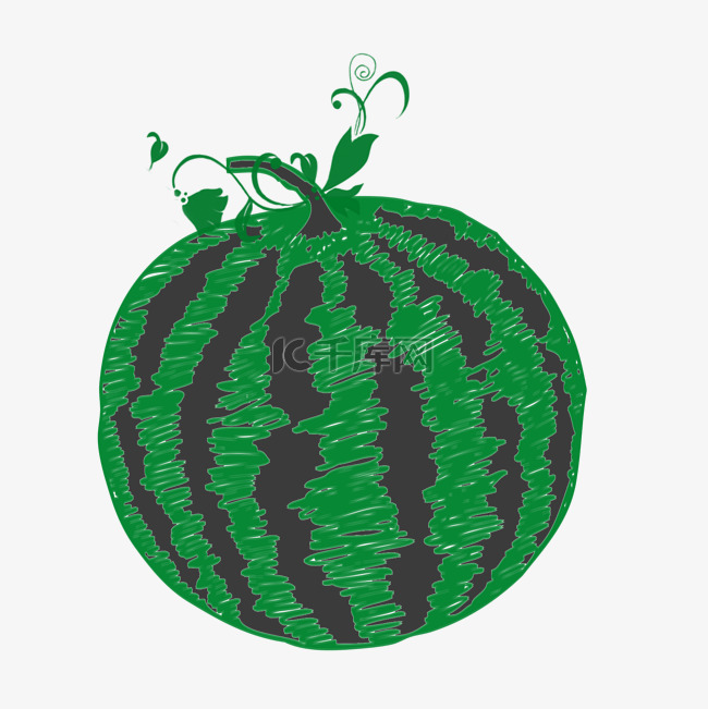 绿色卡通手绘西瓜