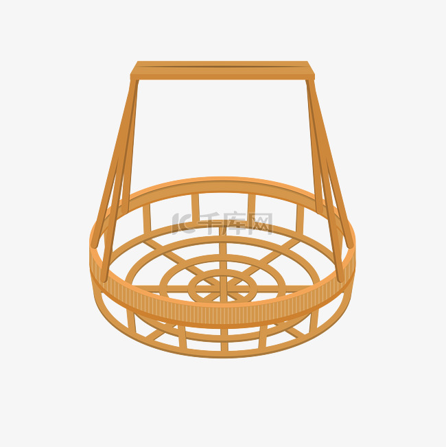 手绘矢量扁平竹编竹篮