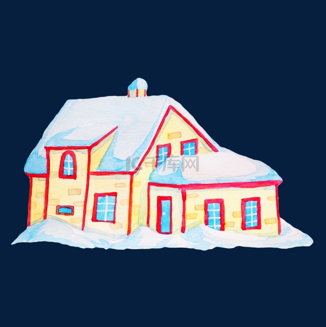 卡通手绘雪景下的房子插画