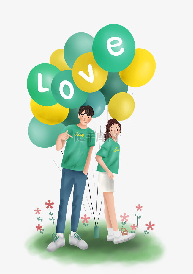绿色情人节气球和情侣