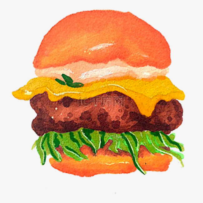 卡通手绘牛肉蔬菜汉堡
