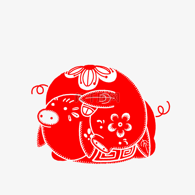 春节猪年剪纸插画