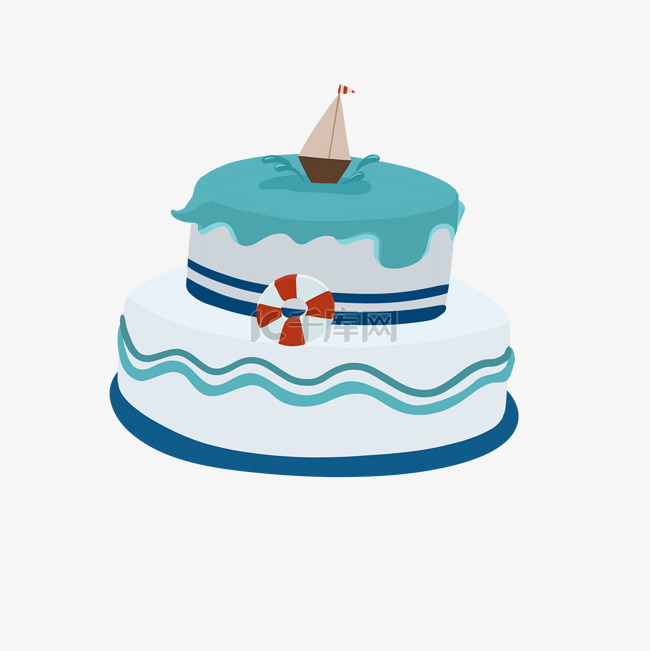 生日蛋糕双层蓝色海洋手绘素材