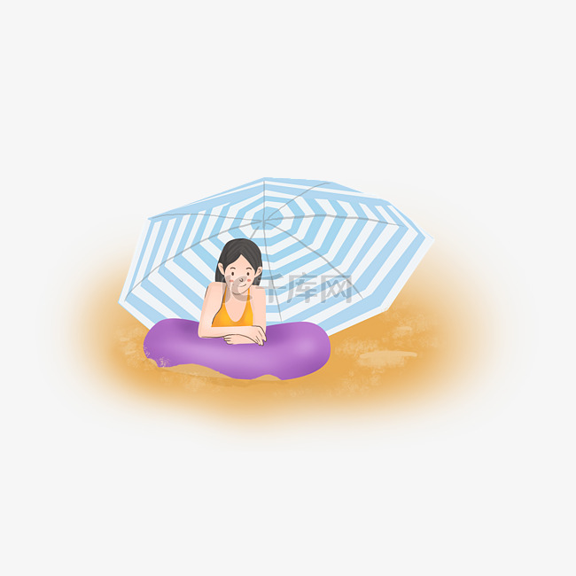 夏日沙滩游泳小女孩