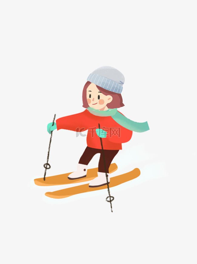 可爱冬季滑雪女孩可商用元素