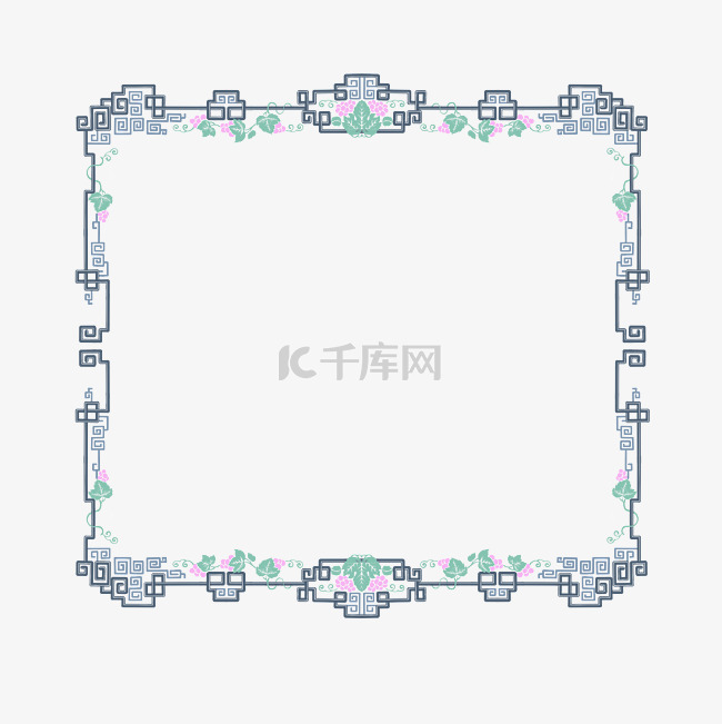 中国风纹理回纹葡萄藤边框PSD