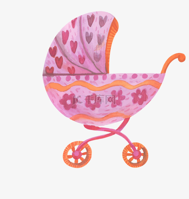 手绘彩色婴儿车设计素材