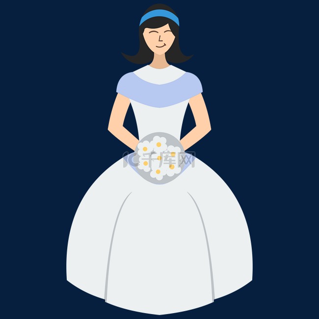卡通矢量穿婚纱的新娘免抠png