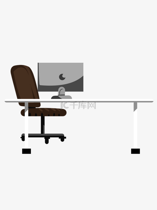 手绘卡通办公室桌椅和电脑