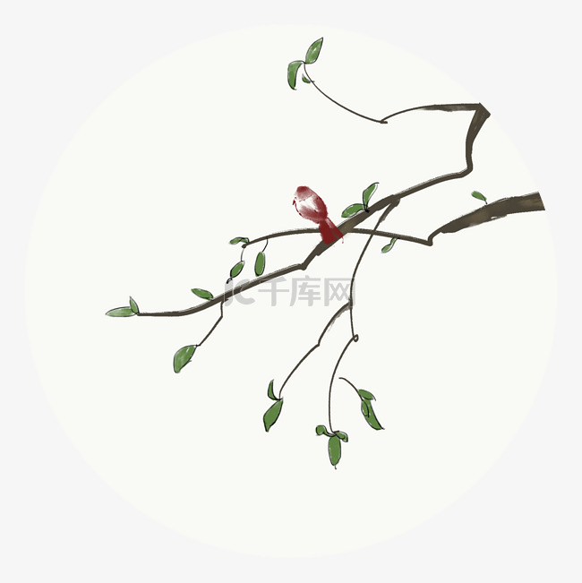 中国风树枝上的鸟装饰元素