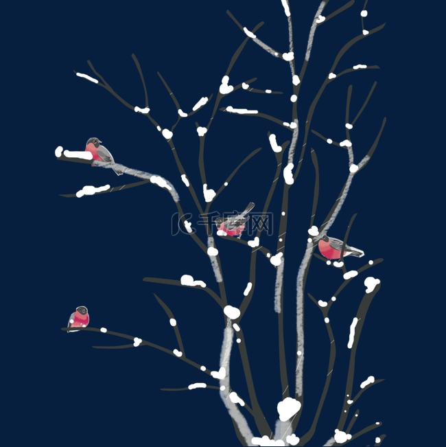 冬天小鸟白雪压顶的树