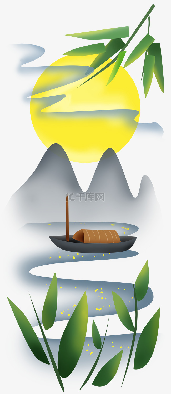 中秋节简单风月亮和船只