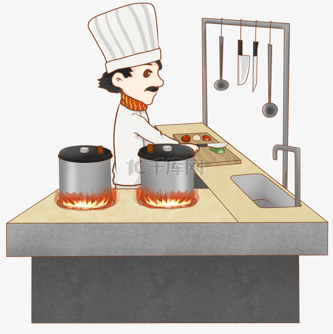 餐饮大厨厨师烧菜插画