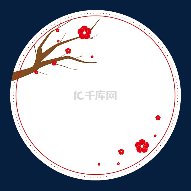 中国风可爱红梅矢量圆形红色系边