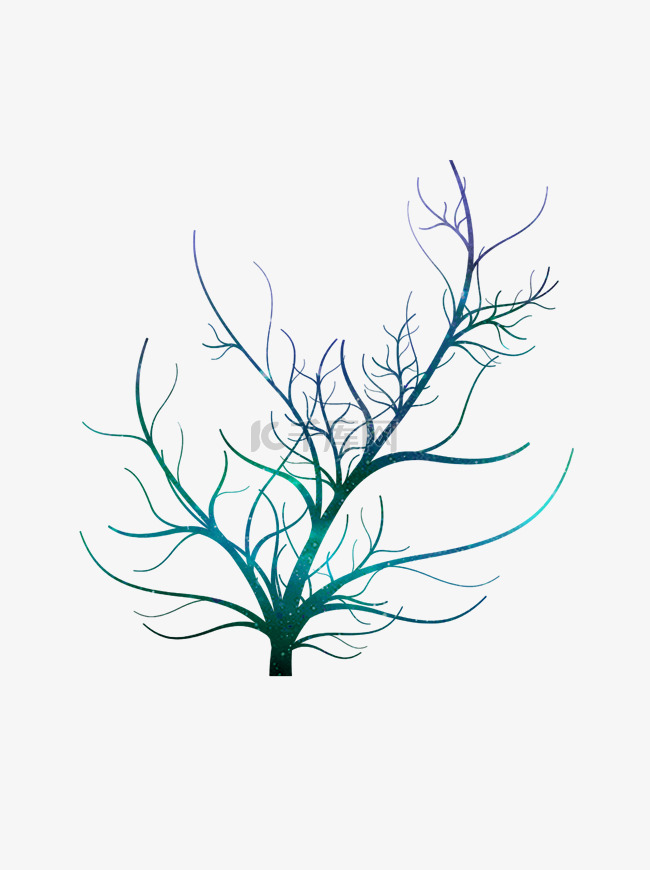 树木梦幻墨蓝色渐变装饰素材设计