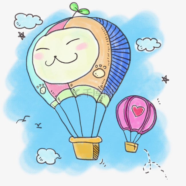 卡通手绘涂鸦颜色热气球简笔画