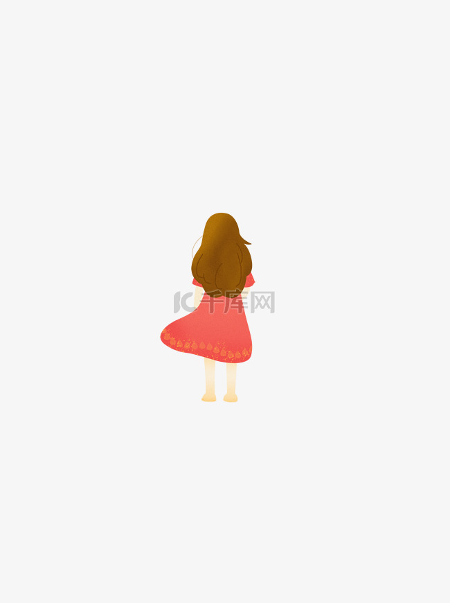 赤脚站着的小女孩背影手绘设计