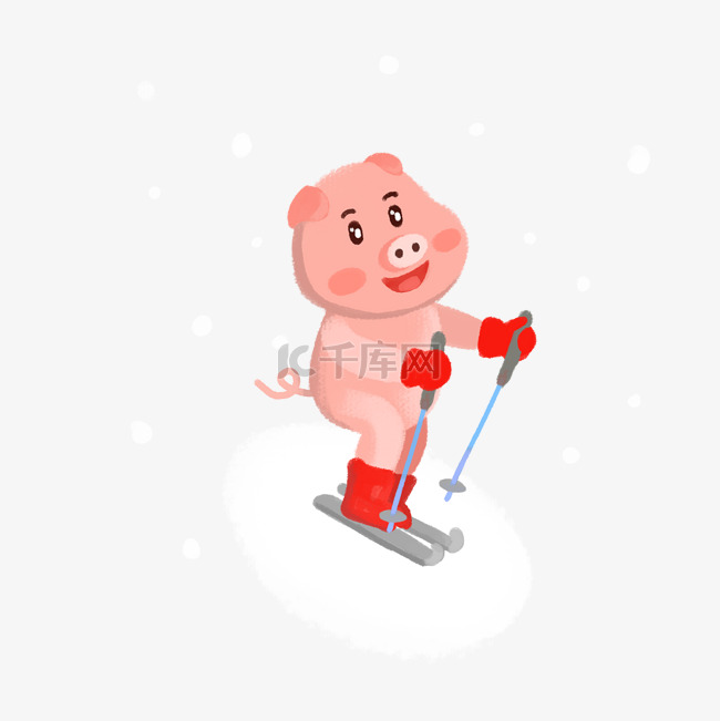 可爱小猪滑雪卡通