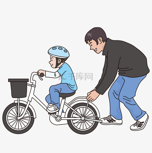 父亲节彩色卡通手绘父亲陪儿子骑