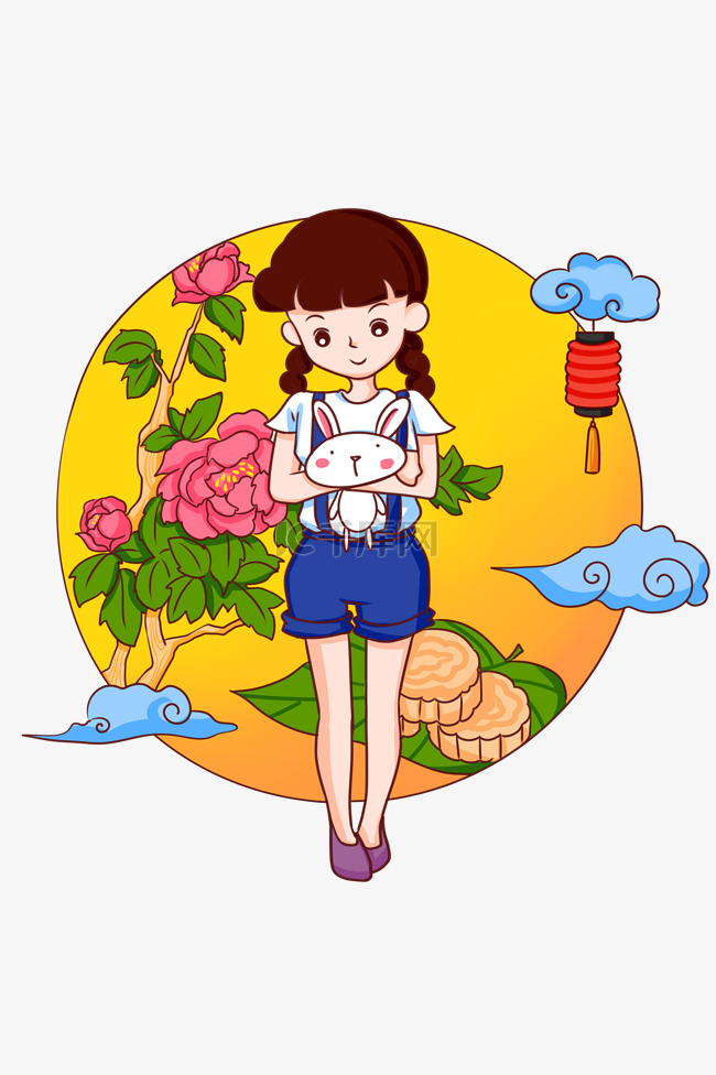 中秋节女生赏月人物