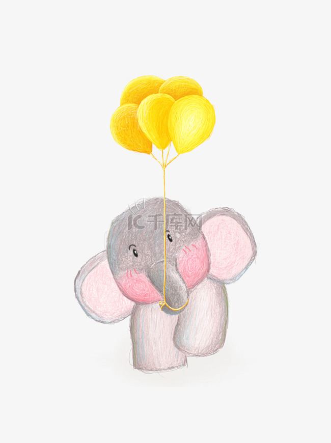手绘卡通大象黄色气球元素