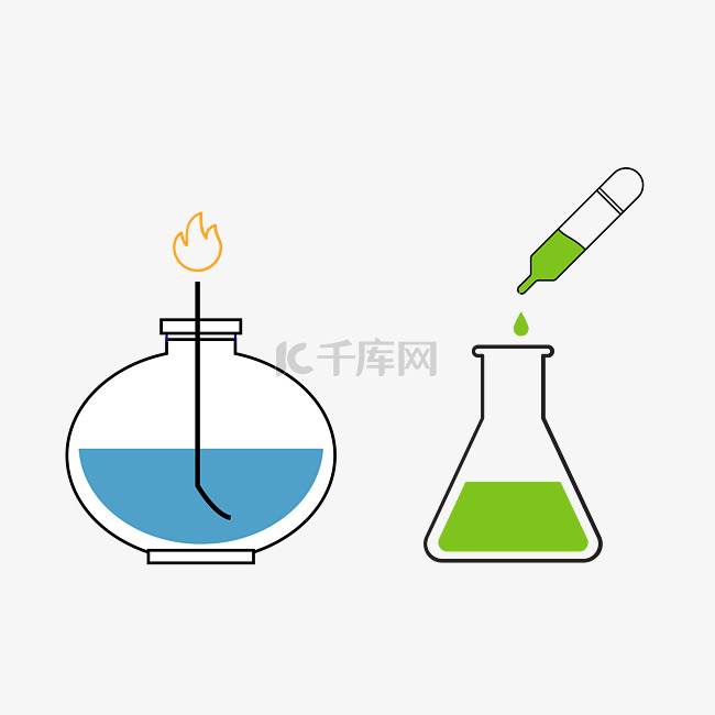 矢量化学器材酒精杯锥形瓶滴管矢