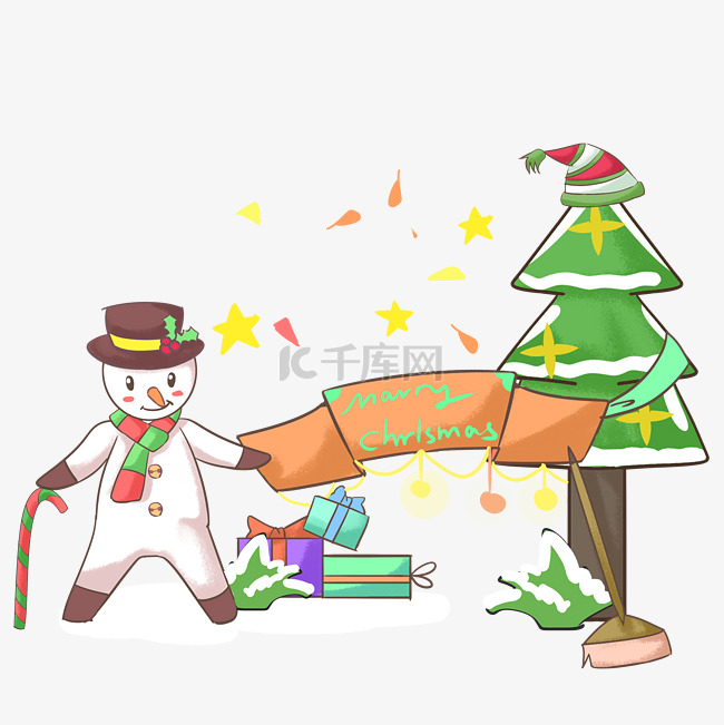 圣诞雪人圣诞礼物手绘插画