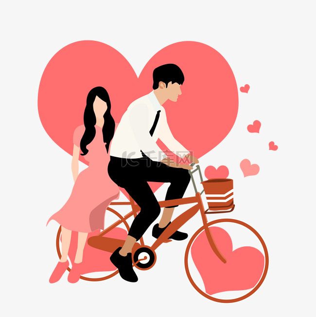 520情人节骑自行车的情侣卡通