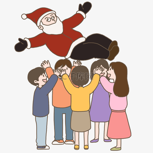 圣诞节手绘插画圣诞老人与小朋友