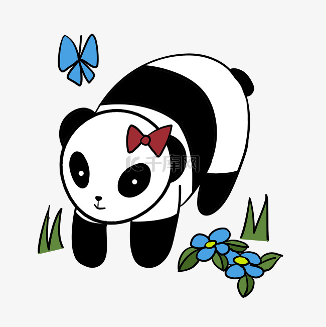 黑白可爱的大熊猫插画