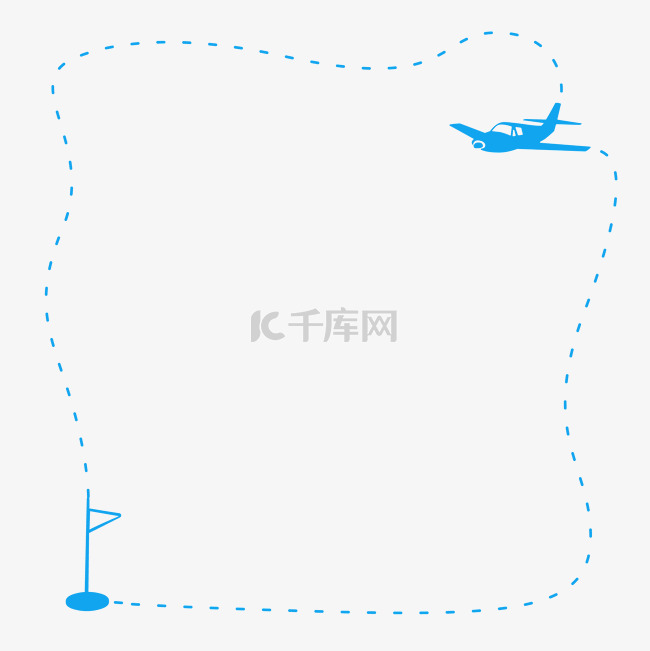 卡通蓝色手绘飞机虚线边框