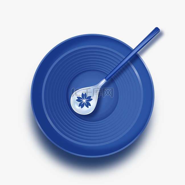 手绘蓝色餐盘与餐具