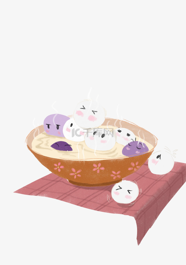 手绘紫色的汤圆插画