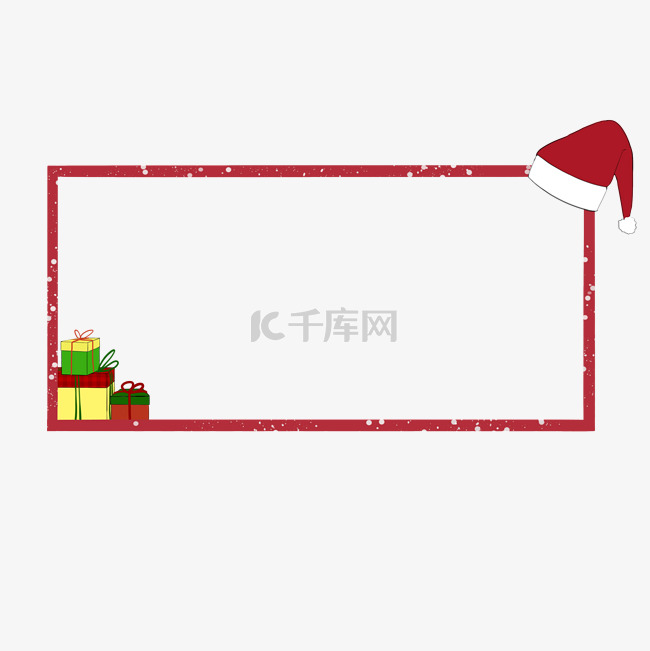 圣诞节红圣诞帽和礼盒边框