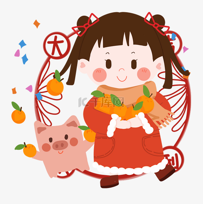 新年女孩抱年