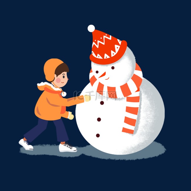 冬天堆雪人主题卡通插画