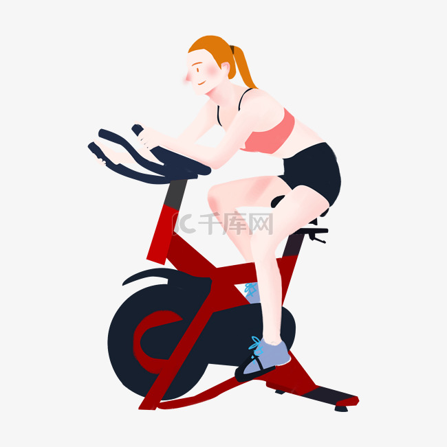 健身运动女生骑动感单车小清新欧