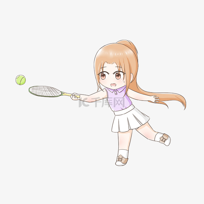 网球女孩接球动作插画