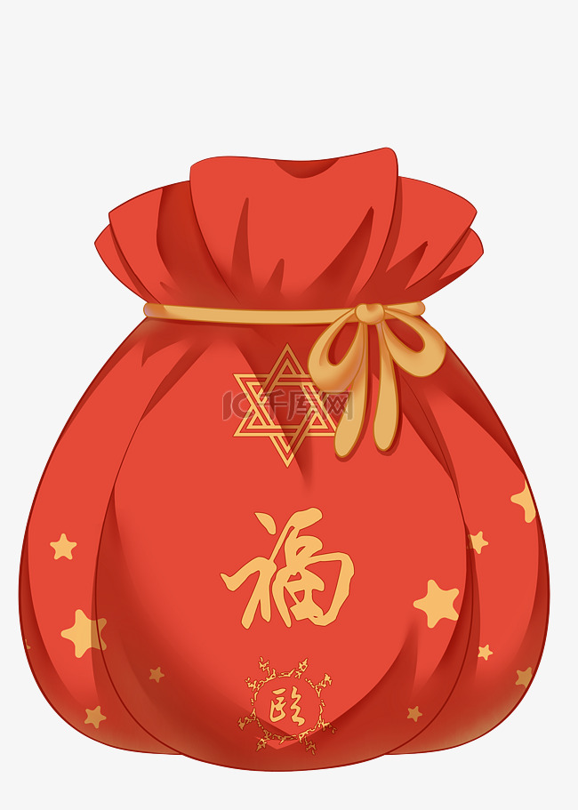 红色中国风束口袋福袋PNG素材