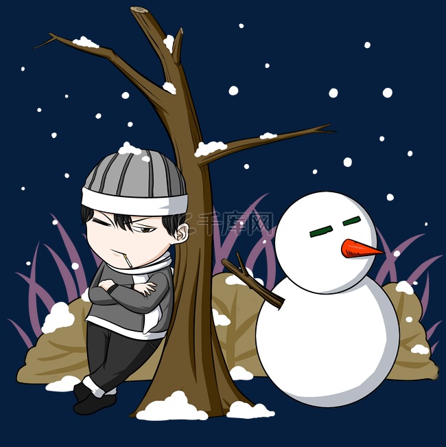 冬季雪人人物插画
