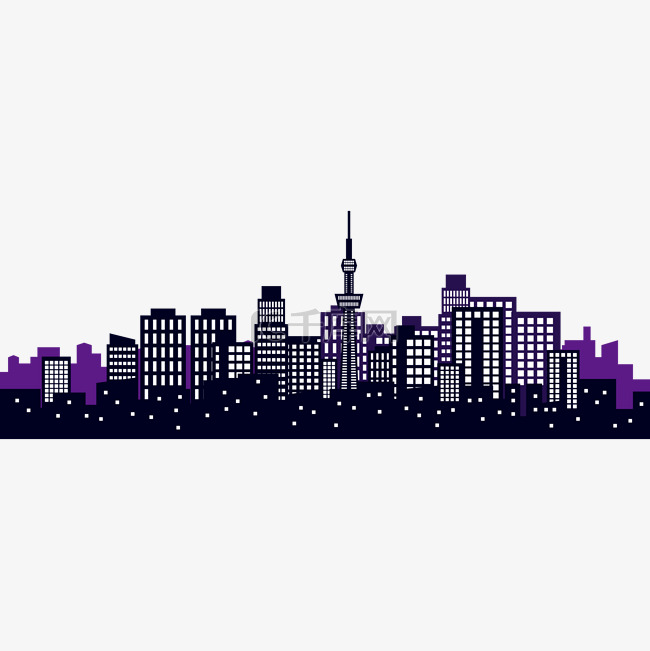 通用节日紫色卡通手绘城市