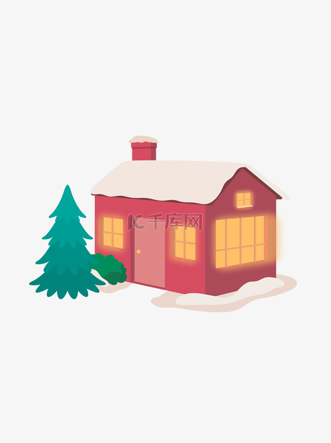 手绘风格冬季房屋元素