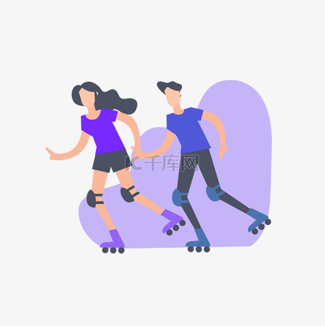 运动健身情侣滑冰插画