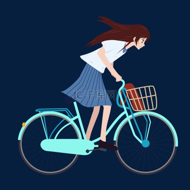 卡通骑自行车的女孩插画