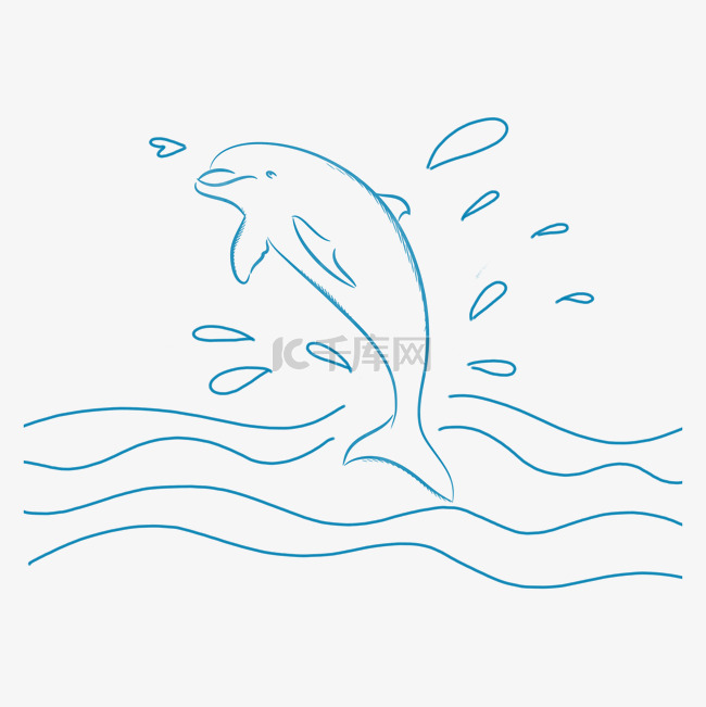 蓝色手绘通用海豚大海装饰图案