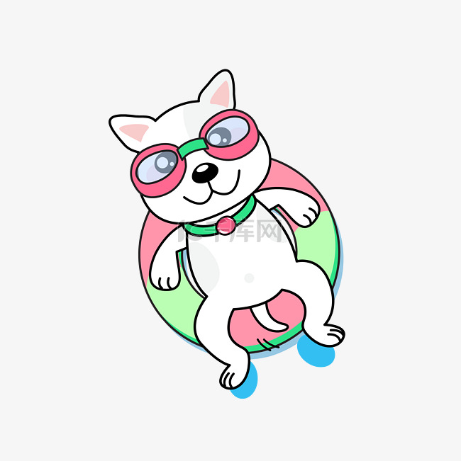 小清新Q版可爱的狗狗游泳