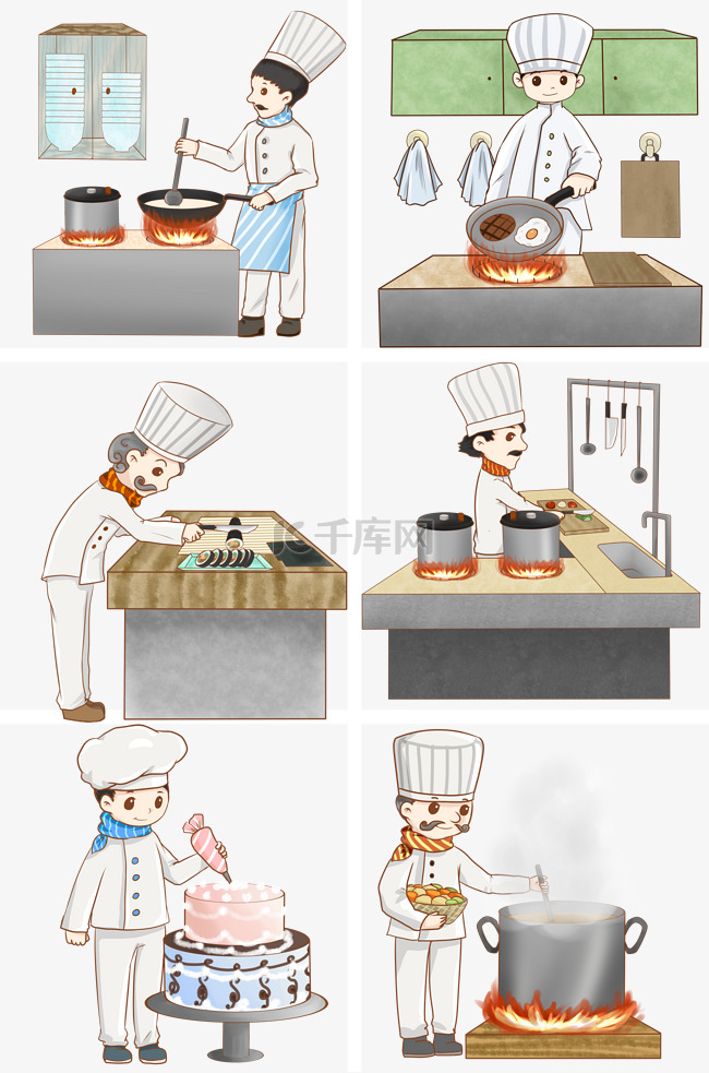 手绘厨师师傅做饭插画
