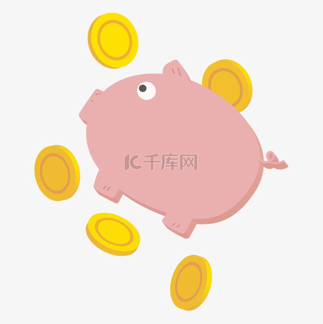 粉色小猪存钱罐插画