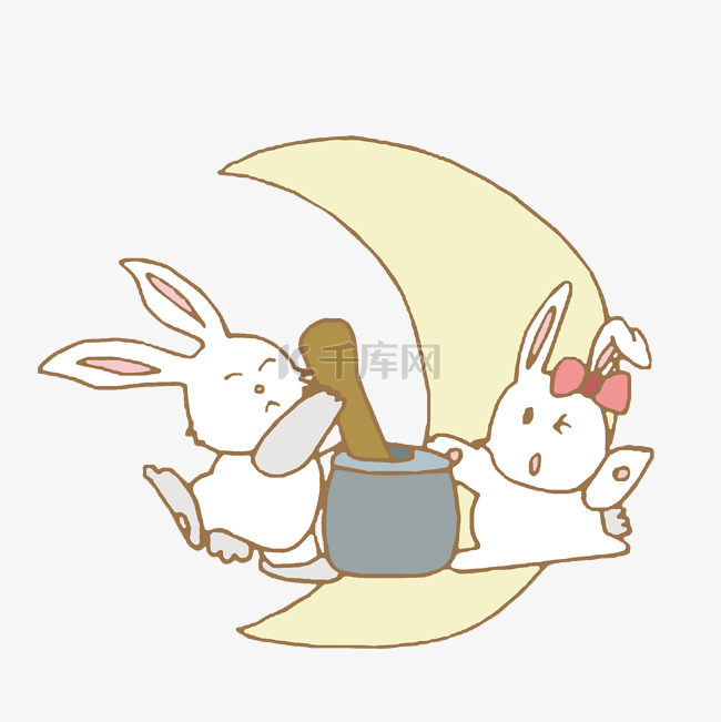 中秋节手绘卡通一对兔子